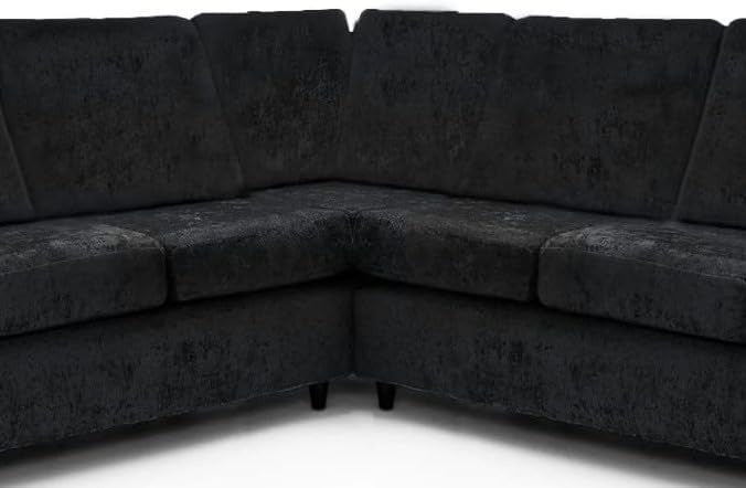Black Chenille 2C2 High Back Corner Sofa 5-Seater Modular L-Shaped Couch