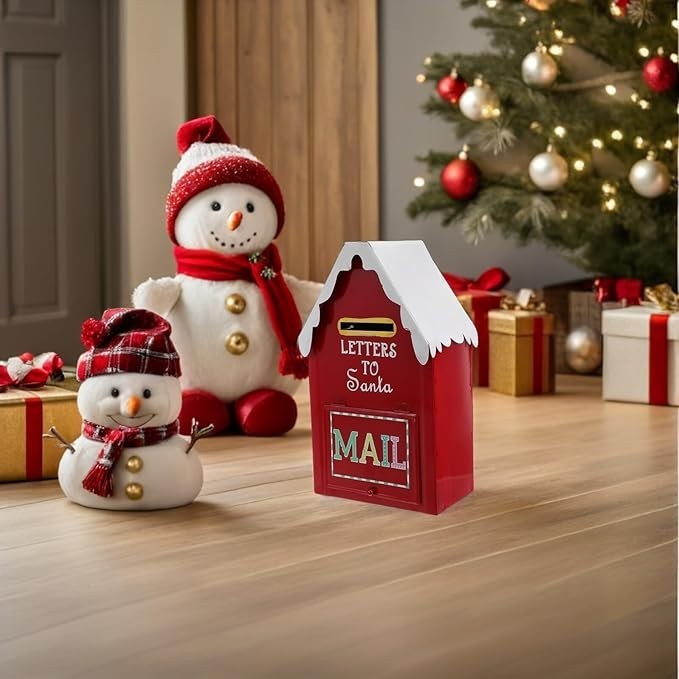 Red Metal Santa Mailbox Wall Mount – Holiday Letter Box for Indoor Outdoor Decor