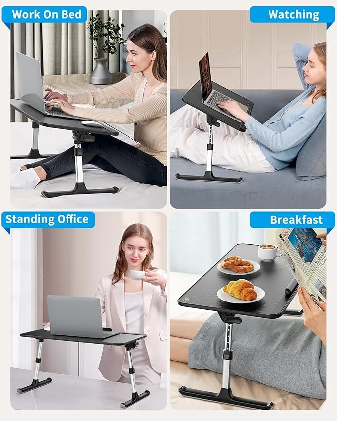 Adjustable Lap Desk Bed Table 52x30cm Laptop Stand Mouse Space Dark Black