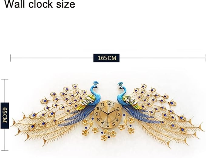 Large Twin Peacock Wall Clock 156cm Luxury Metal Art Silent Modern Home Decor