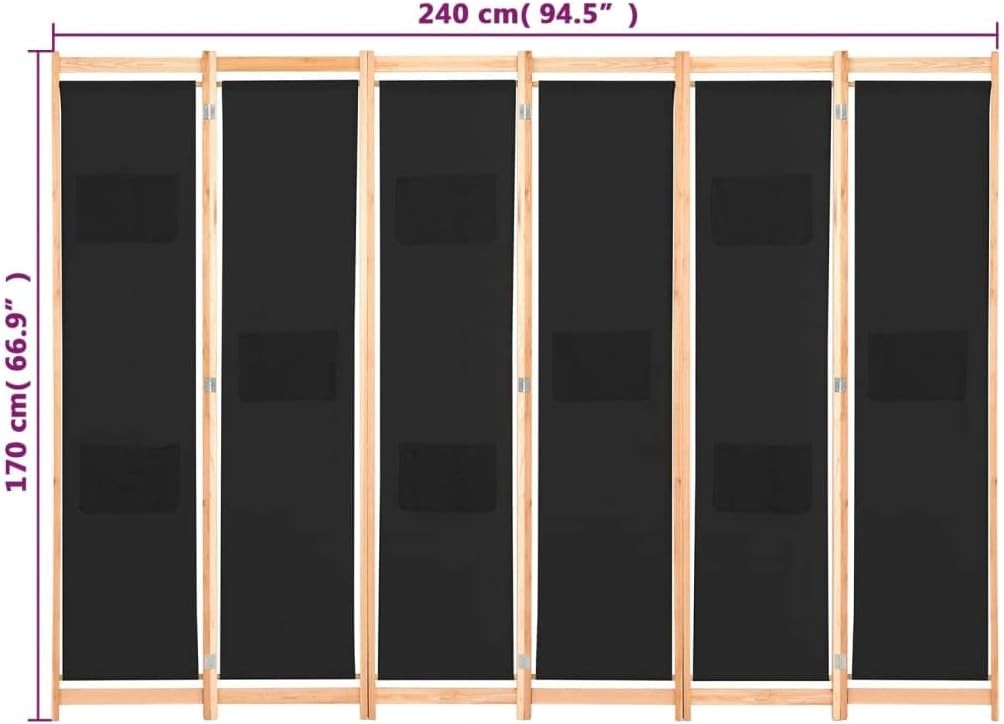 6-Panel Folding Room Divider Privacy Screen Black Fabric 240x170cm Home Partitio