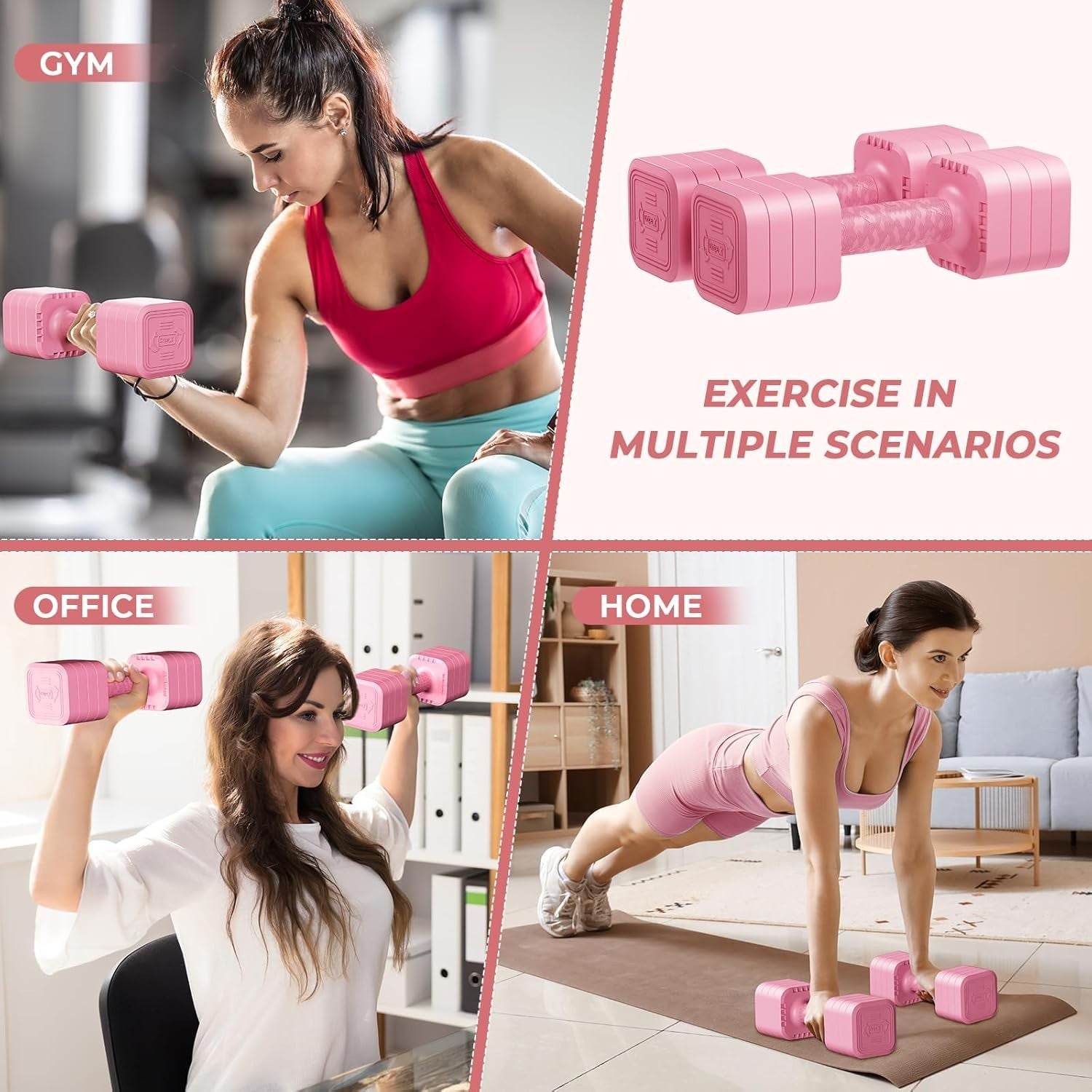 5KG Adjustable Dumbbells Pair 4-in-1 Twist Lock Non-Slip Home Gym