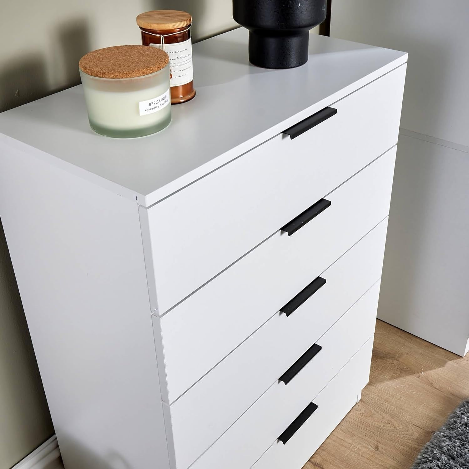 White 5 Drawer Chest of Drawers Bedroom Storage Cabinet Tall Modern Unit