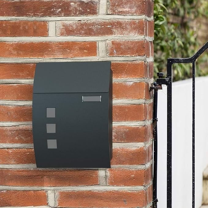 Wall Mounted Lockable Mailbox Black Steel Weatherproof Post Box 4 Keys