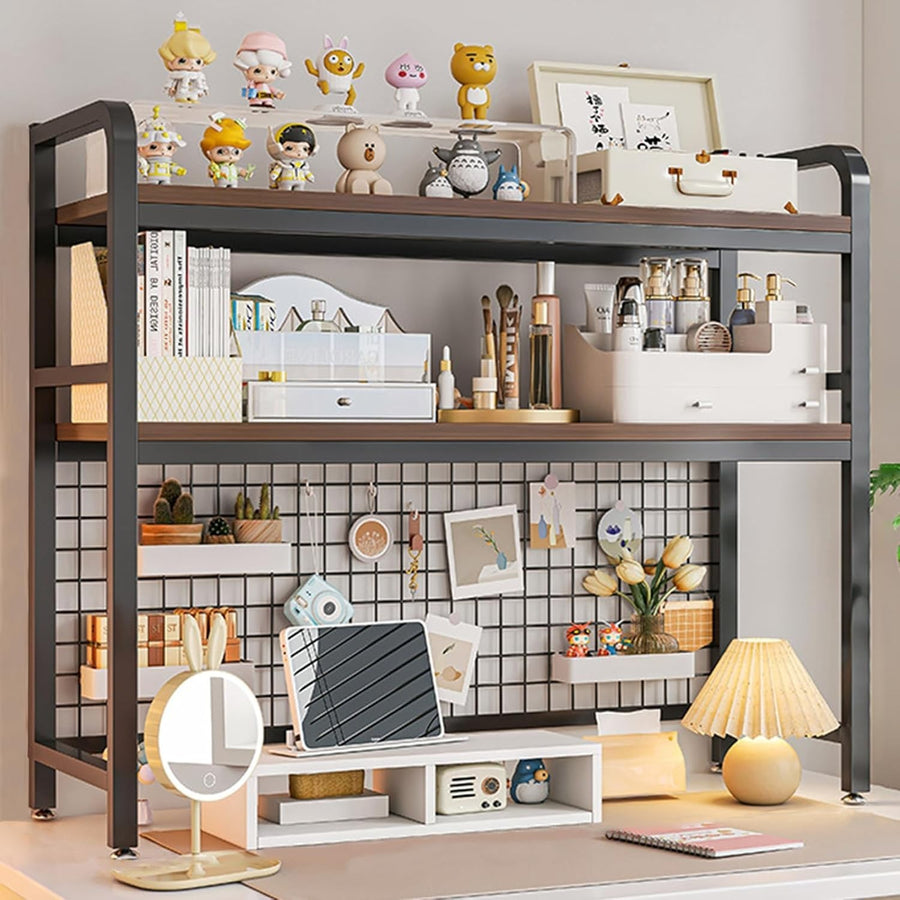 75cm 2-Tier Desktop Bookshelf Metal Wood Desk Hutch Organizer Storage Rack