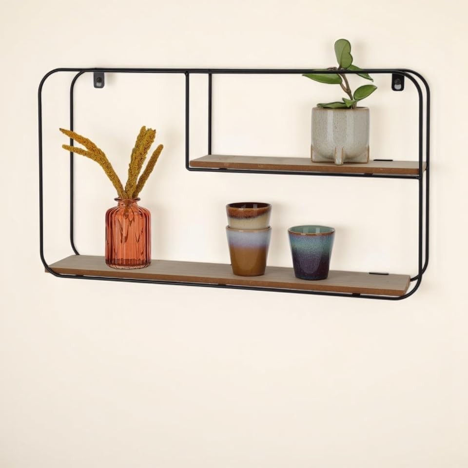 Modern Wall Mounted 2 Tier Metal Floating Shelves Display Rack Home Storage