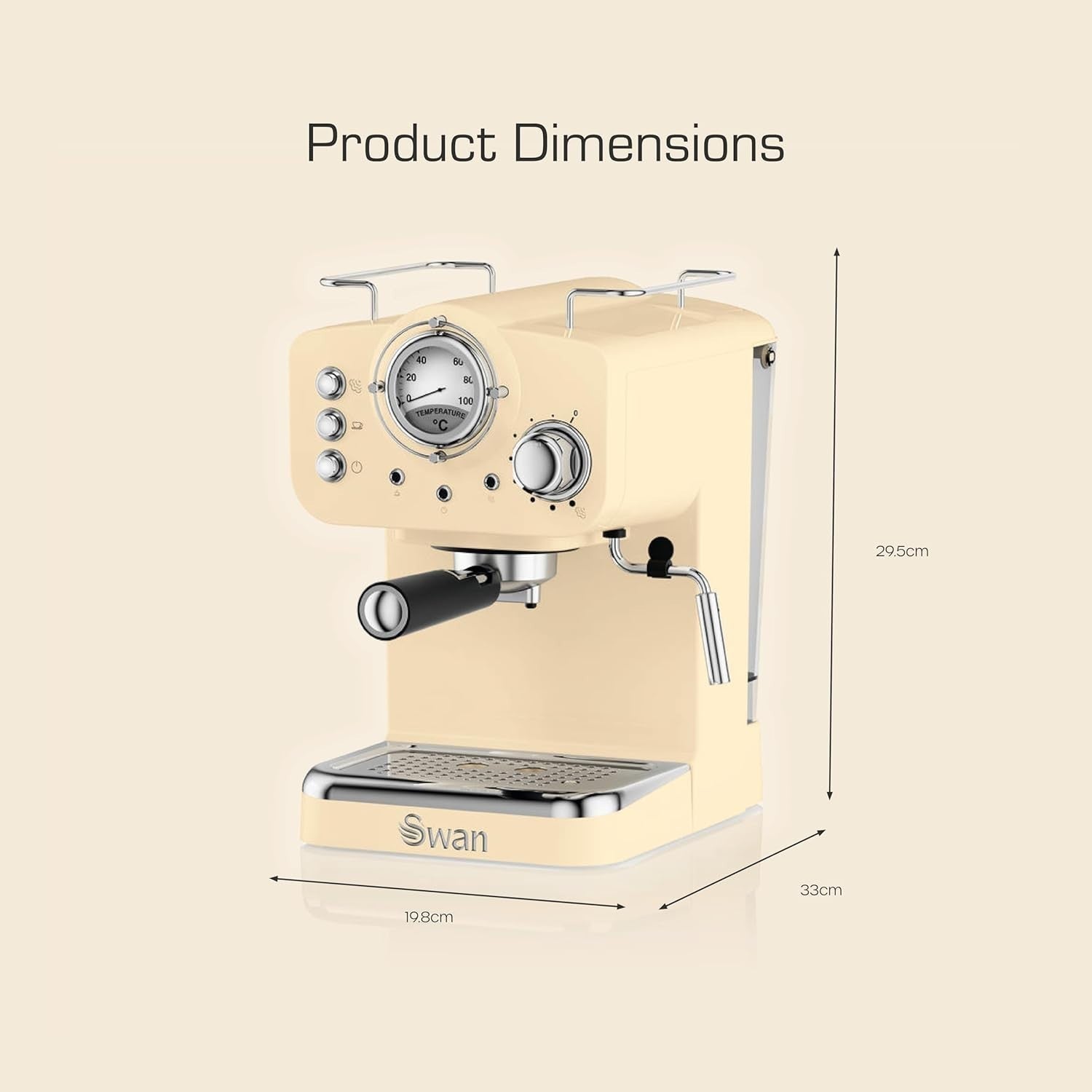 Retro Espresso Coffee Machine 1.2L Milk Frother 1100W Barista Coffee Maker