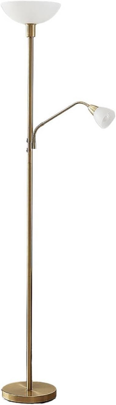 Gold Uplighter Floor Lamp with Reading Arm Matt Brass Frosted Glass