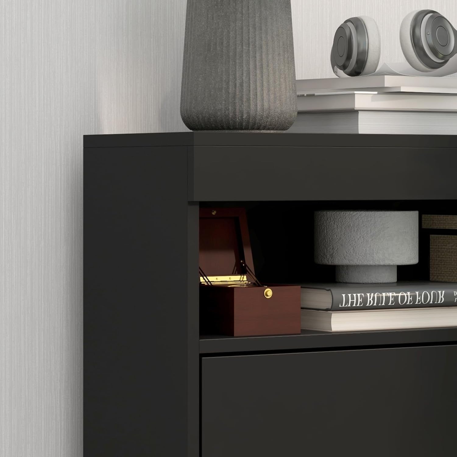 Modern Narrow Shoe Cabinet 12-16 Pair Storage with Flip Drawers & Shelf