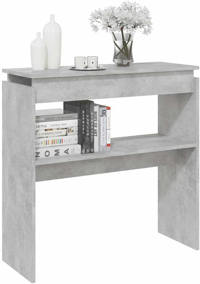 Compact Concrete Grey Console Table with Storage Shelf, 80x30x80cm