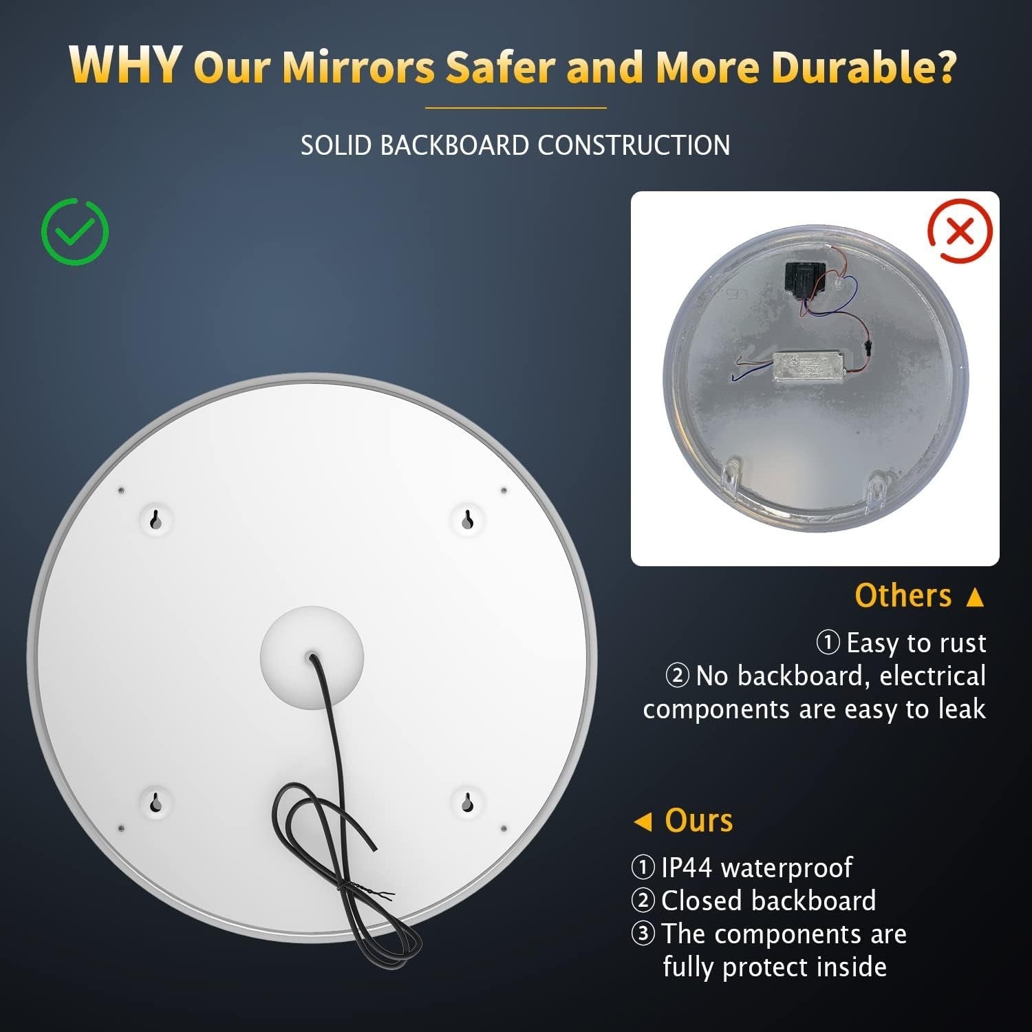 Round LED Bathroom Mirror 60cm RGB Color Change Anti-Fog Touch Control