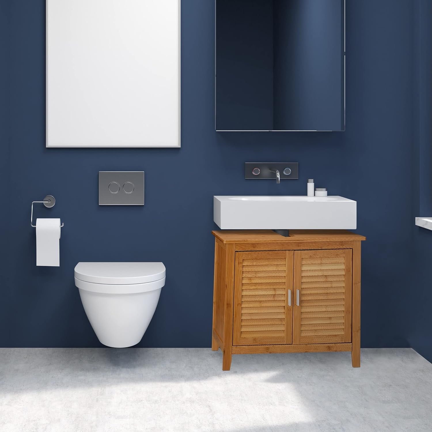 Natural Bamboo Under Sink Bathroom Cabinet – 2 Door Storage Unit 60x67cm