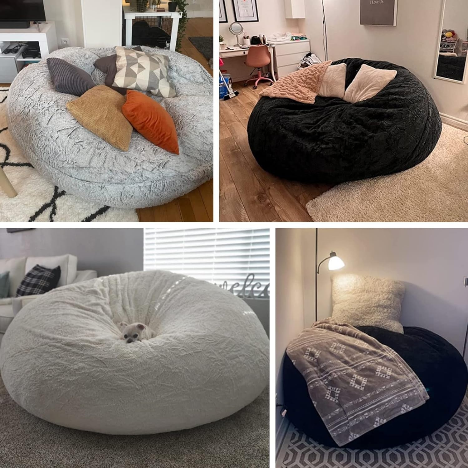 6FT Grey Fluffy Velvet Bean Bag Cover Sofa Seat Large Soft Floor Chair