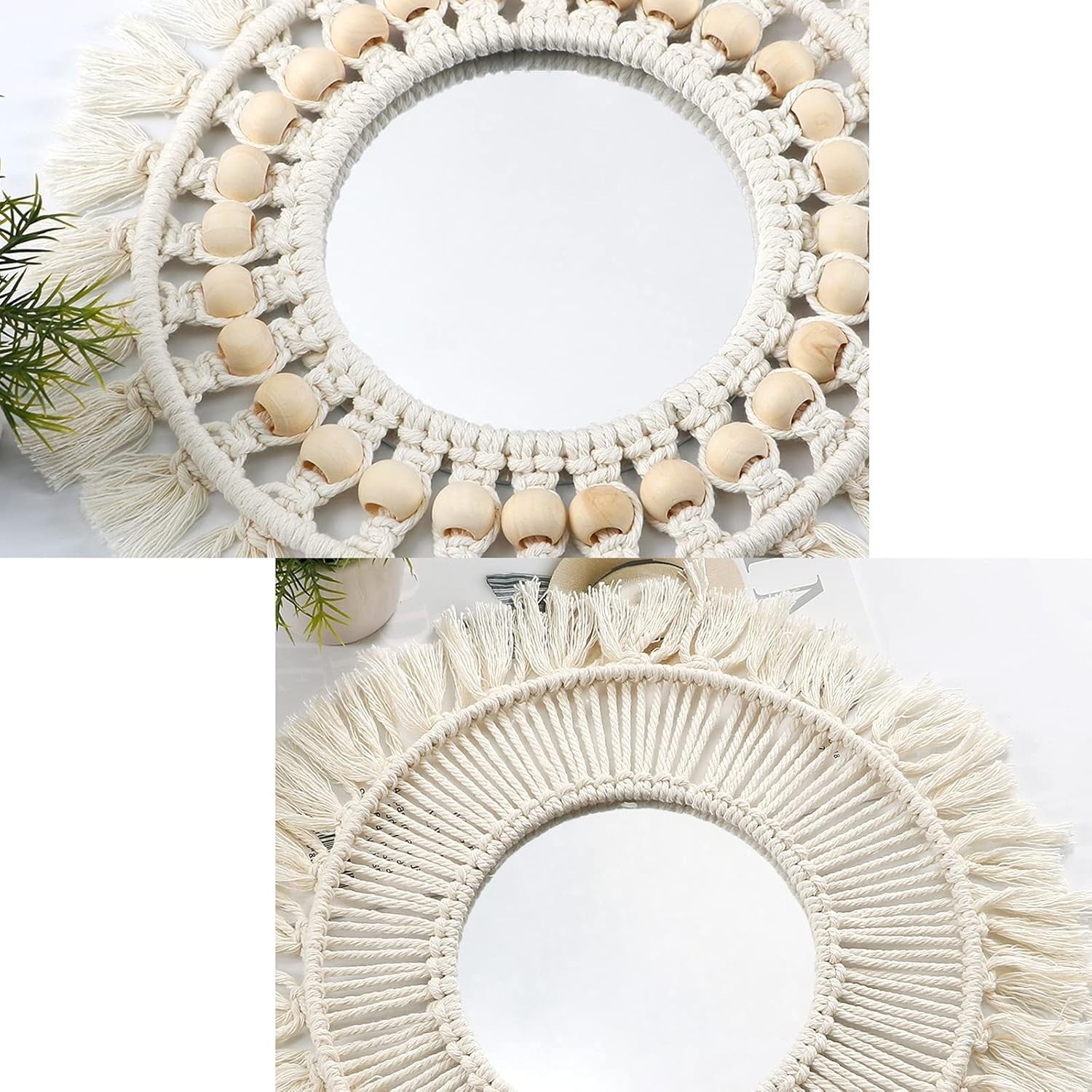 Round Boho Macrame Wall Mirror 36cm Fringe Bedroom Decor