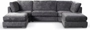 Grey U Shape Sectional Sofa 5 Seater with 2 Footstools – High Back Comfy Couch