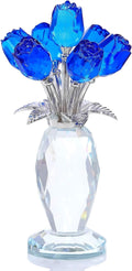 Crystal Blue Rose Bouquet Figurine Gift Ornament Glass Floral Collectible Decor