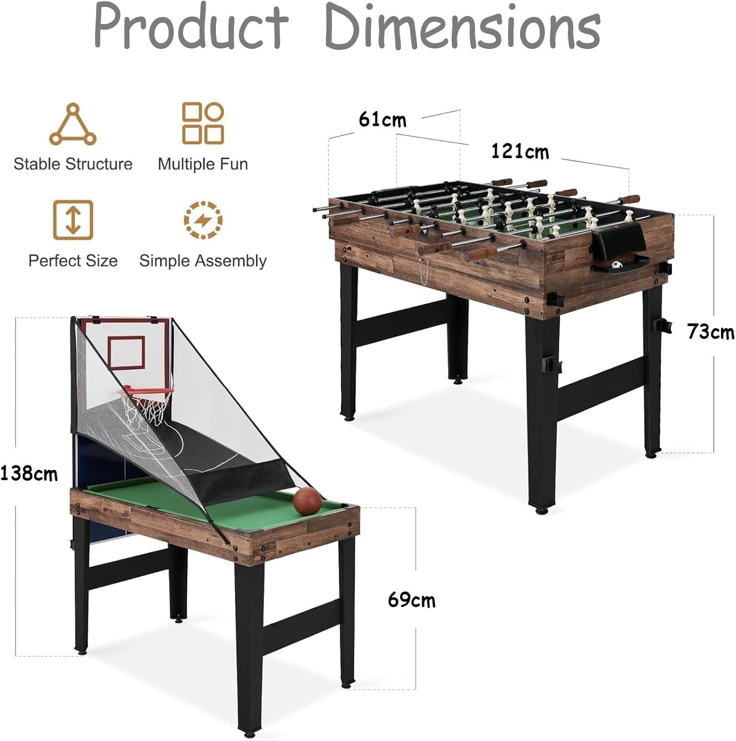5 in 1 Multi Game Table 4ft Kids Pool Foosball Air Hockey Ping Pong