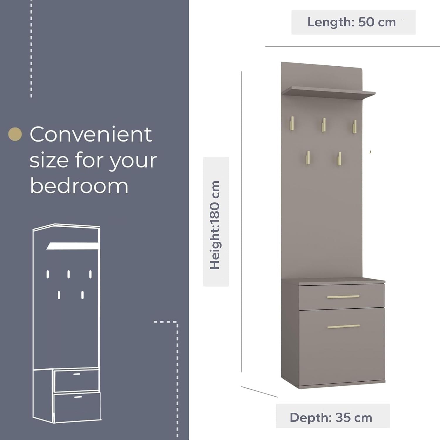 Modern Clay Double Wardrobe with Hooks, Drawers & Shoe Storage 180cm