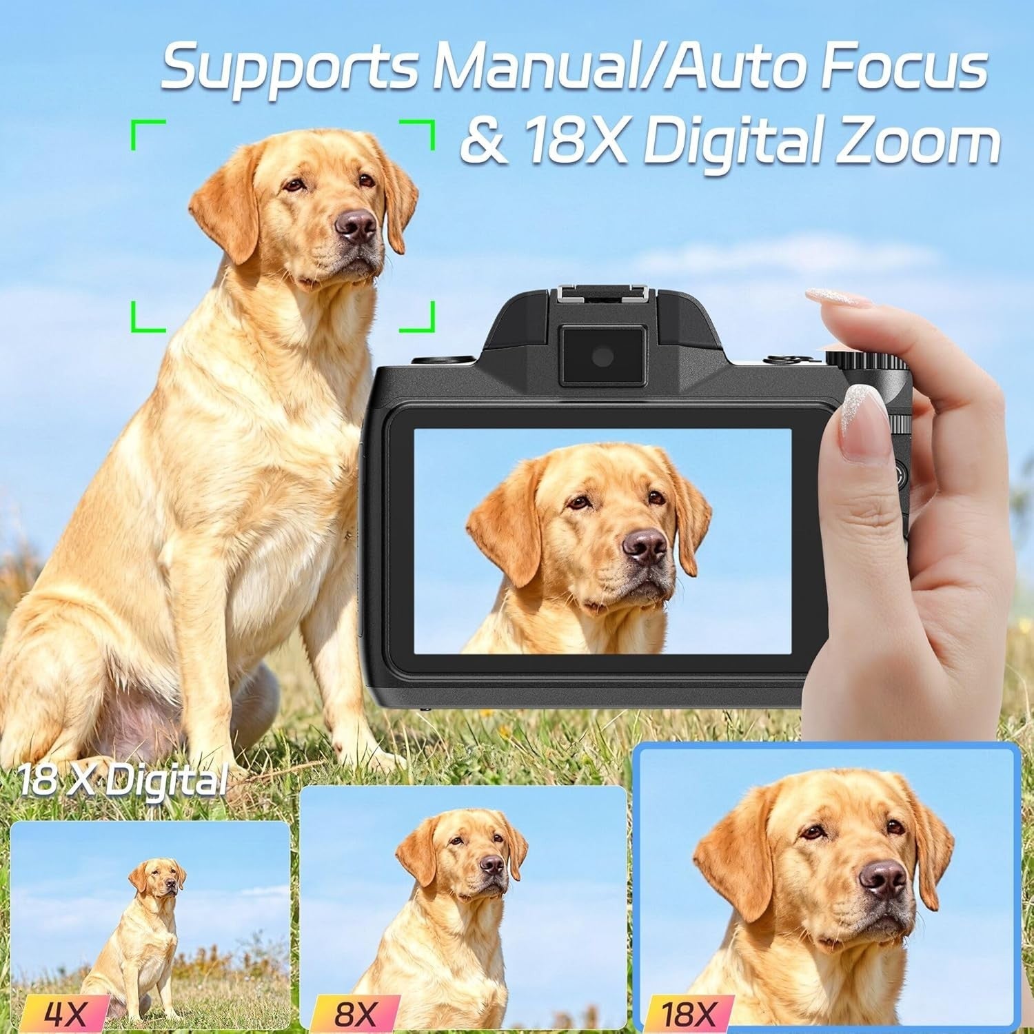 4K 64MP Digital Camera 18X Zoom Touch Screen Vlogging Camera Kit