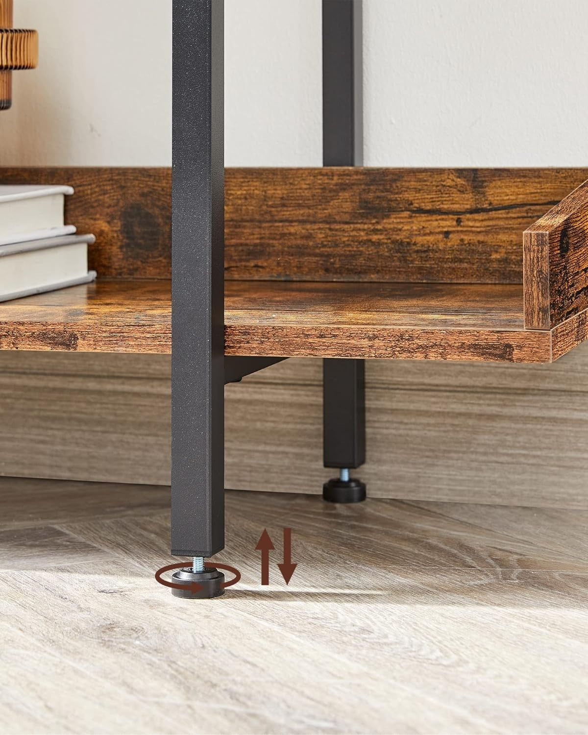 5-Tier Industrial Bookcase Shelving Unit with Tray Shelves, Rustic Brown & Black