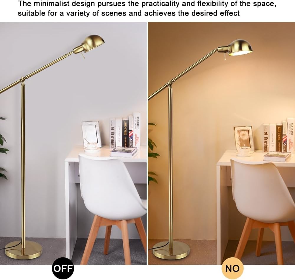 Adjustable Swing Arm Floor Lamp Gold Reading Light E27 Modern Standing