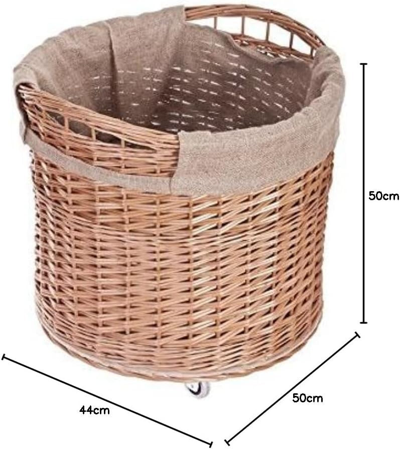 Wicker Log Basket on Wheels with Jute Liner | Firewood Holder Storage