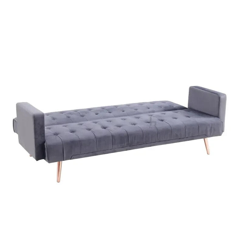 Grey Velvet 3 Seater Sofa Bed Click Clack Recliner Tufted Seat Modern