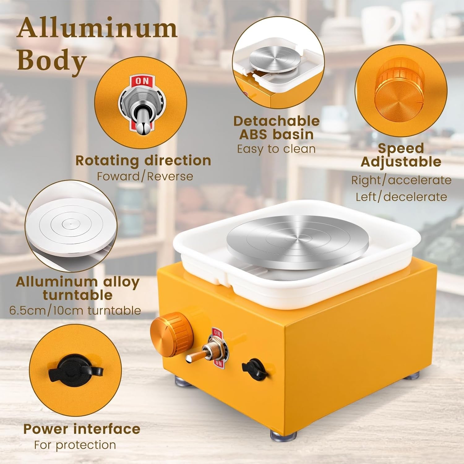 Mini Pottery Wheel Adjustable Speed Electric Ceramic Craft Kit for Kids Adults