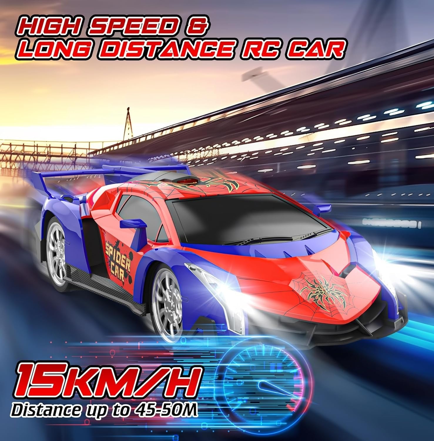 Spider Remote Control Car 1:18 2.4GHz Rechargeable Racing RC Toy Kids 3+