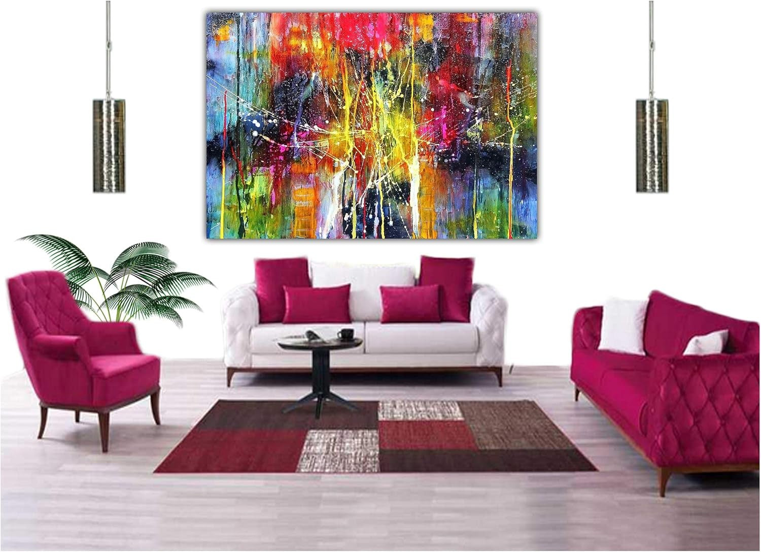 Large Abstract Canvas Wall Art 102x76cm Framed Colourful