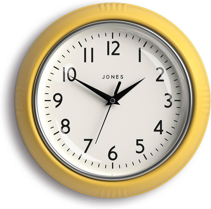 25cm Yellow Retro Wall Clock Silent Quartz | Easy Read Modern Kitchen Home Decor