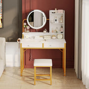 Makeup Vanity Desk Dressing Table with Adjustable LED Light Mirror & Storage Whi