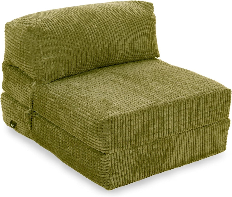 Fold Out Chair Bed Single Futon Mattress Corduroy Sofa Lime Guest Seat