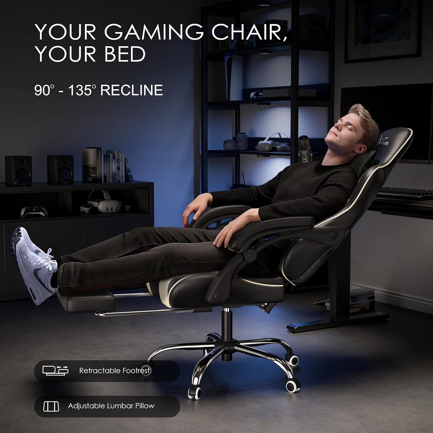 Ergonomic Gaming Chair PU Leather Racing Office Desk Recliner Footrest Swivel