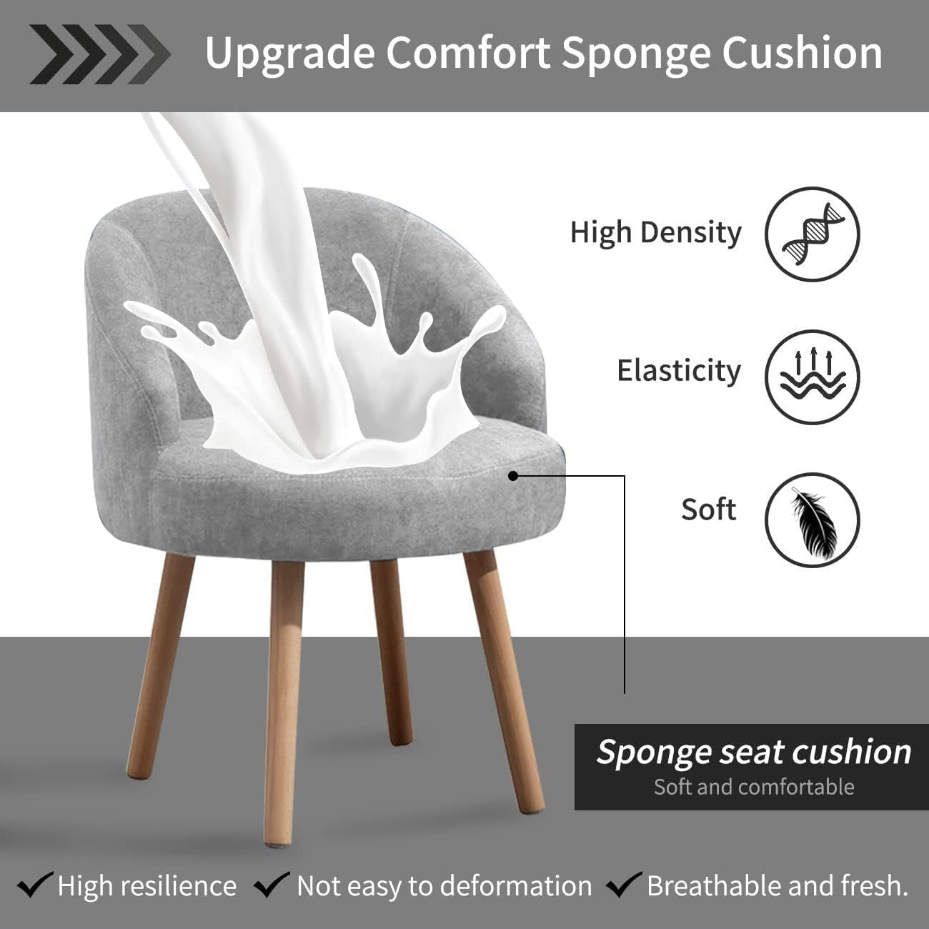 Grey Linen Accent Chairs Set of 2 Small Tub Armchairs Wood Legs