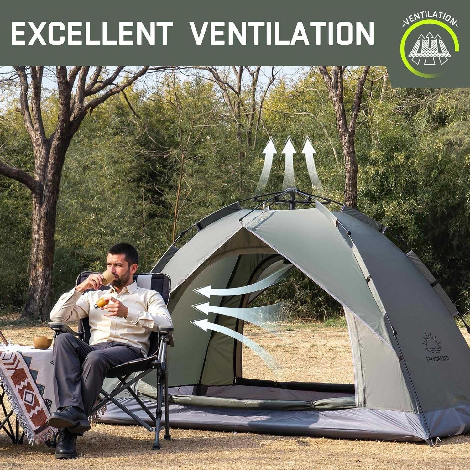 2 Man Pop Up Camping Tent Waterproof Double Layer with Carry Bag