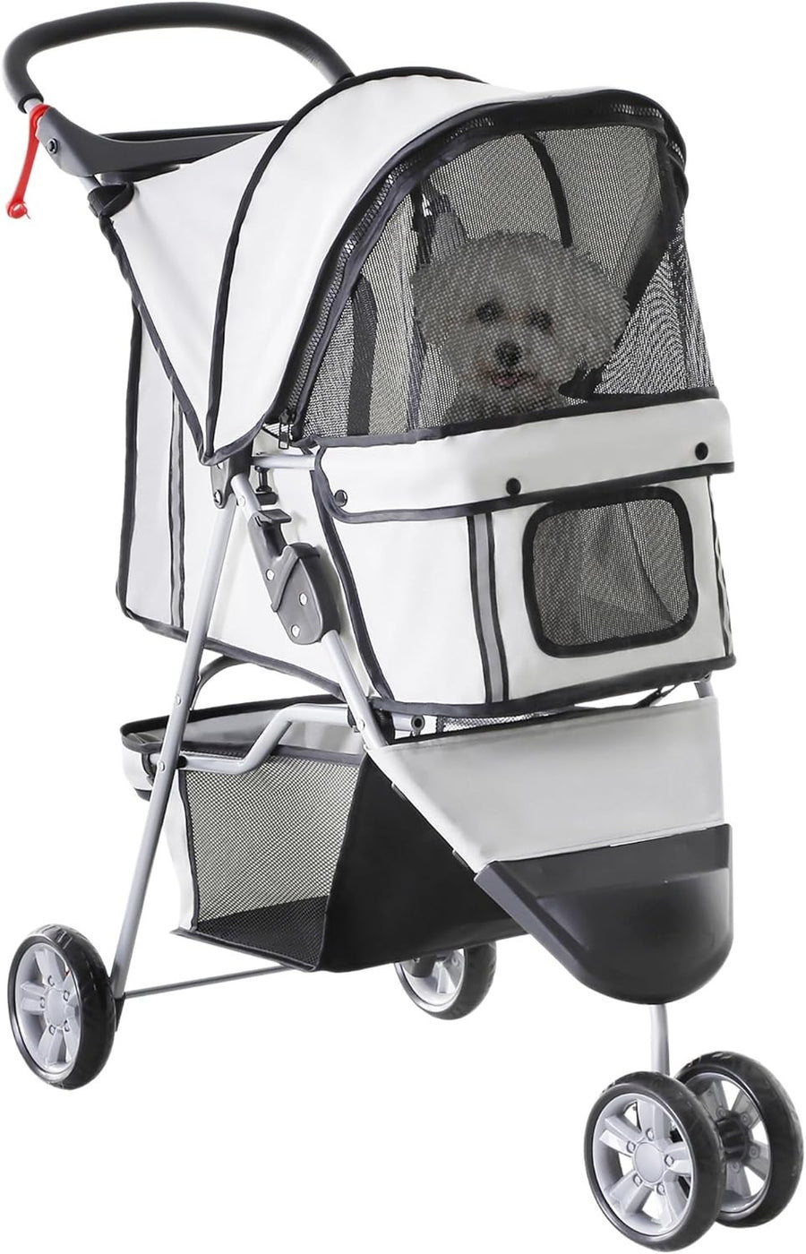 Dog Stroller 3-Wheel Foldable Pet Pram Small Dogs Cats Grey Lightweight