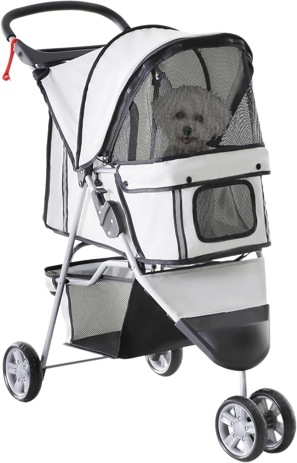 Dog Stroller 3-Wheel Foldable Pet Pram Small Dogs Cats Grey Lightweight