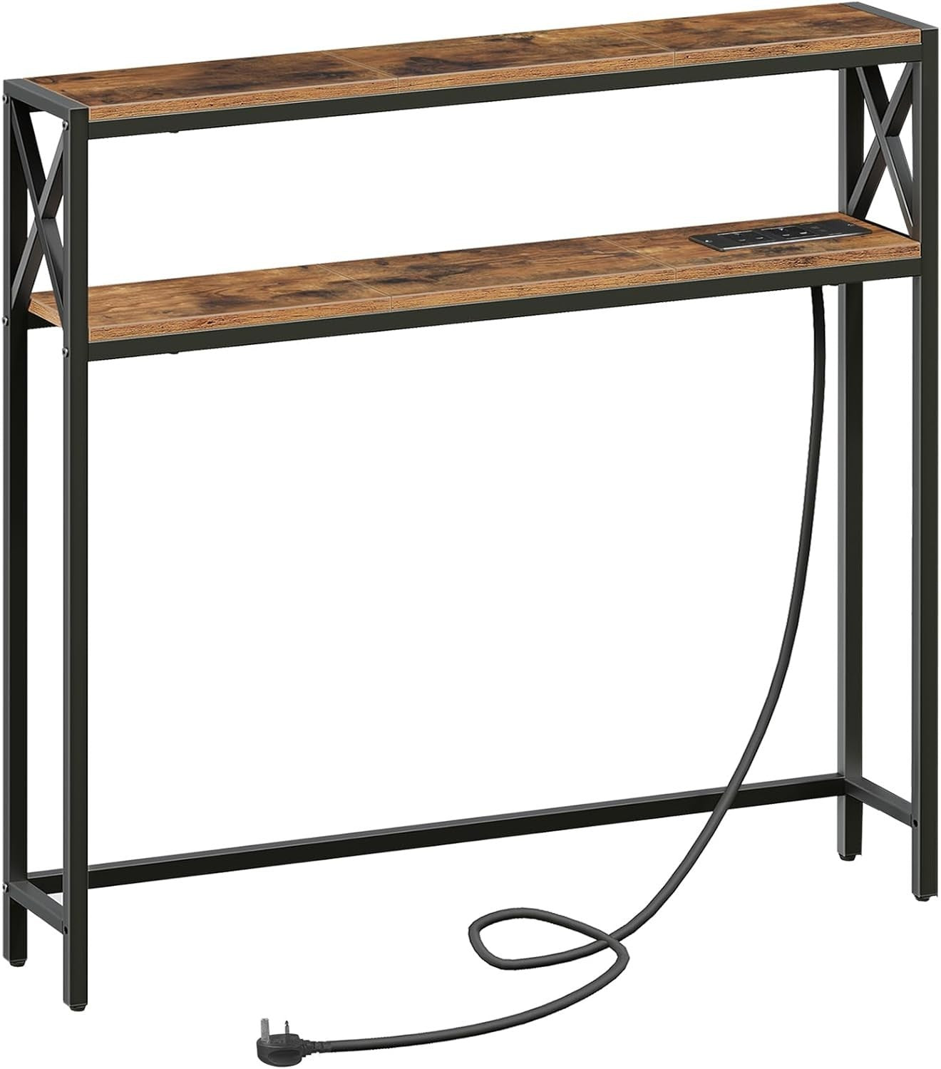 Narrow Sofa Table with Charging Station & USB Outlets, 100cm Console