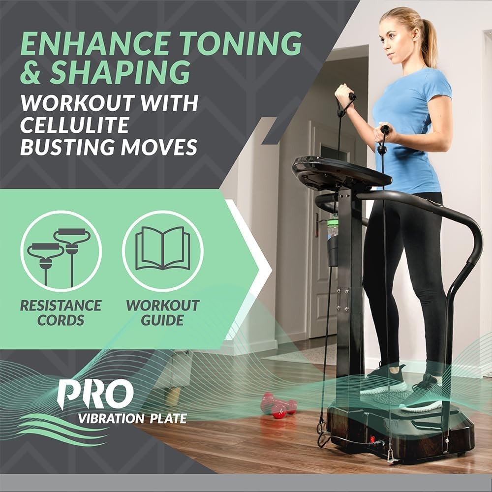 Black Pro Vibration Plate Exercise Machine w Handrails 180 Speeds Silent