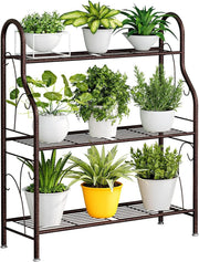 3 Tier Metal Plant Stand | Bronze Indoor Outdoor Flower Pot Display Shelf