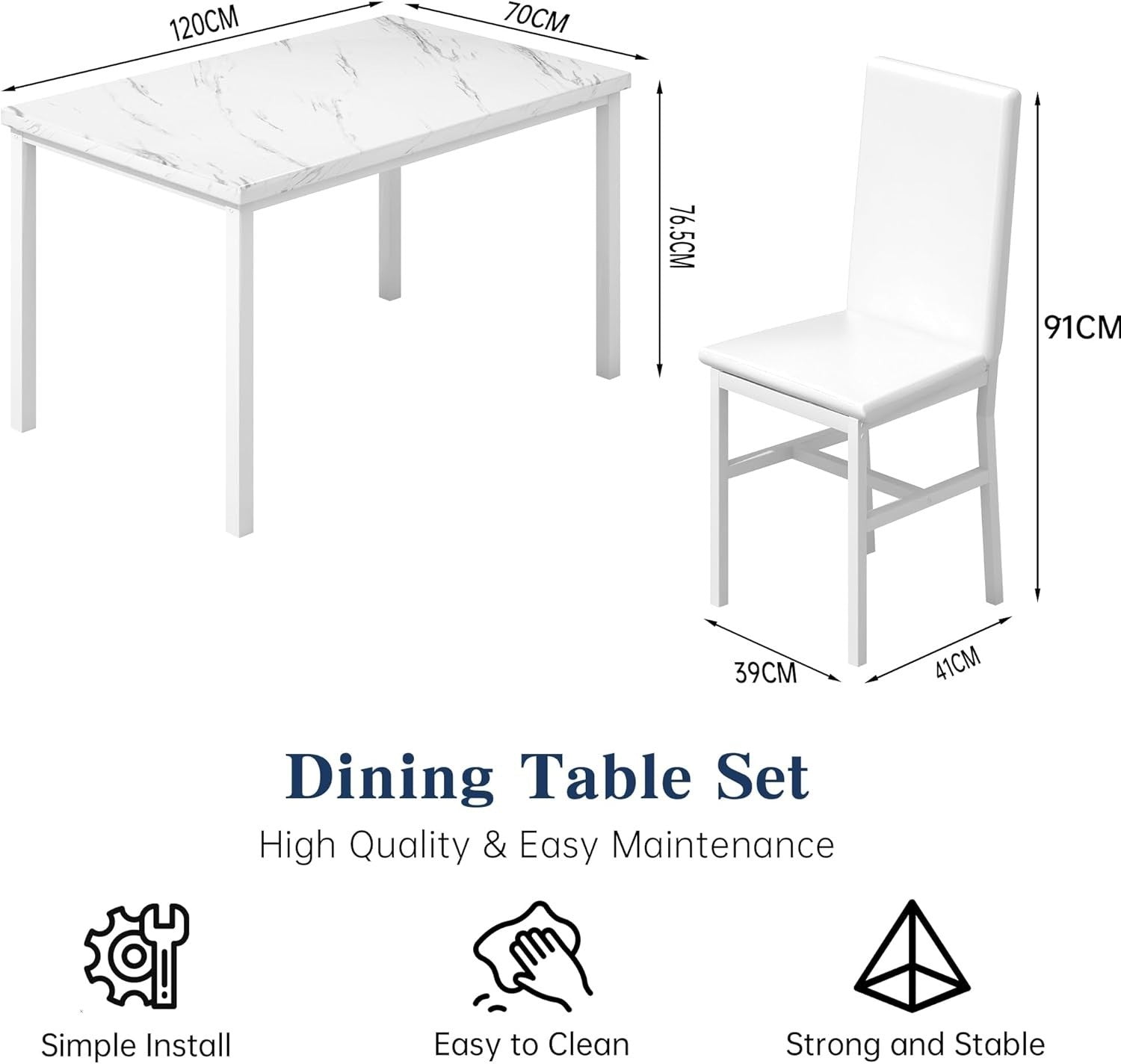 Modern Faux Marble Dining Table Set with 4 PU Leather Chairs - Compact & Stylish