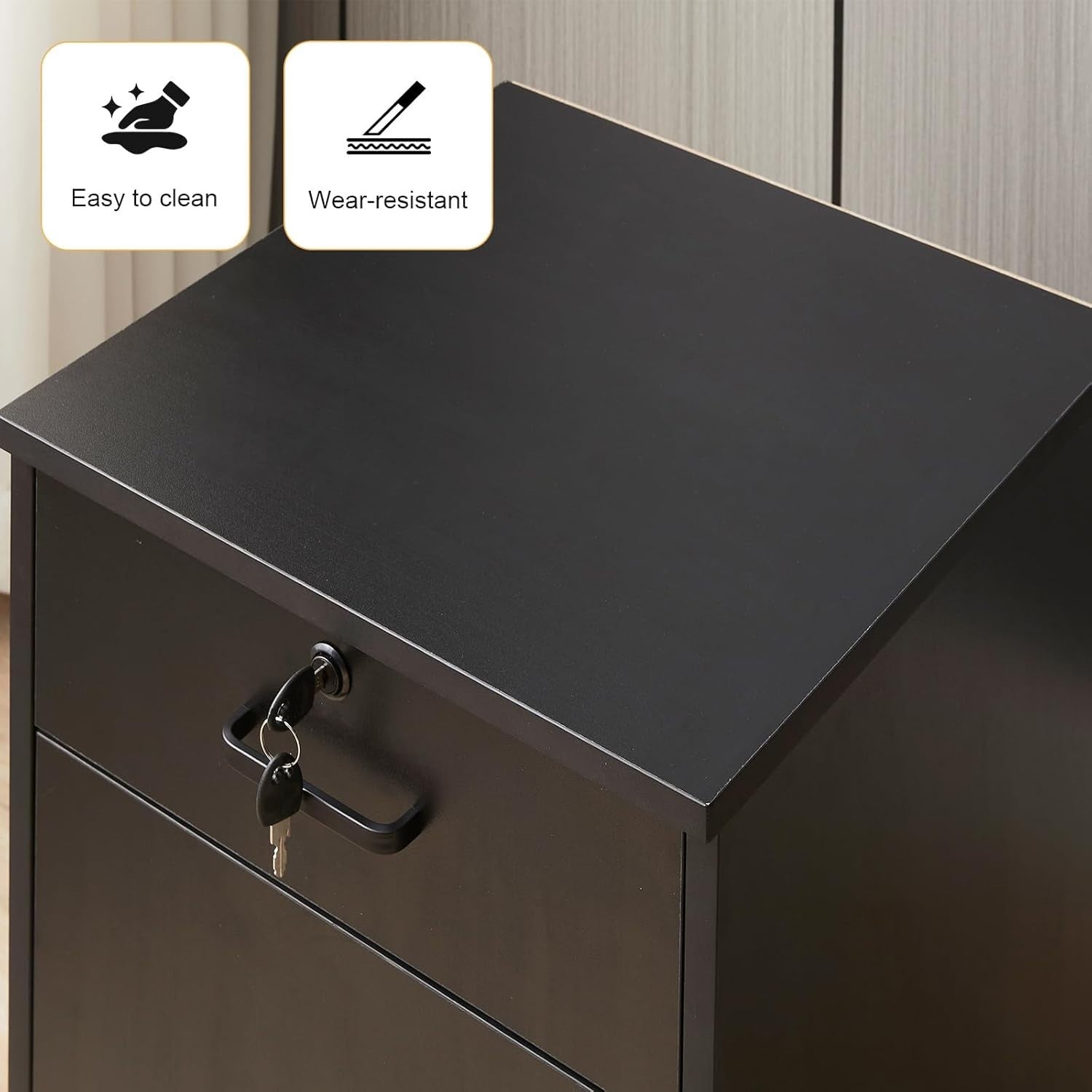 Black Mobile File Cabinet 40cm Lockable Under Desk Printer Stand