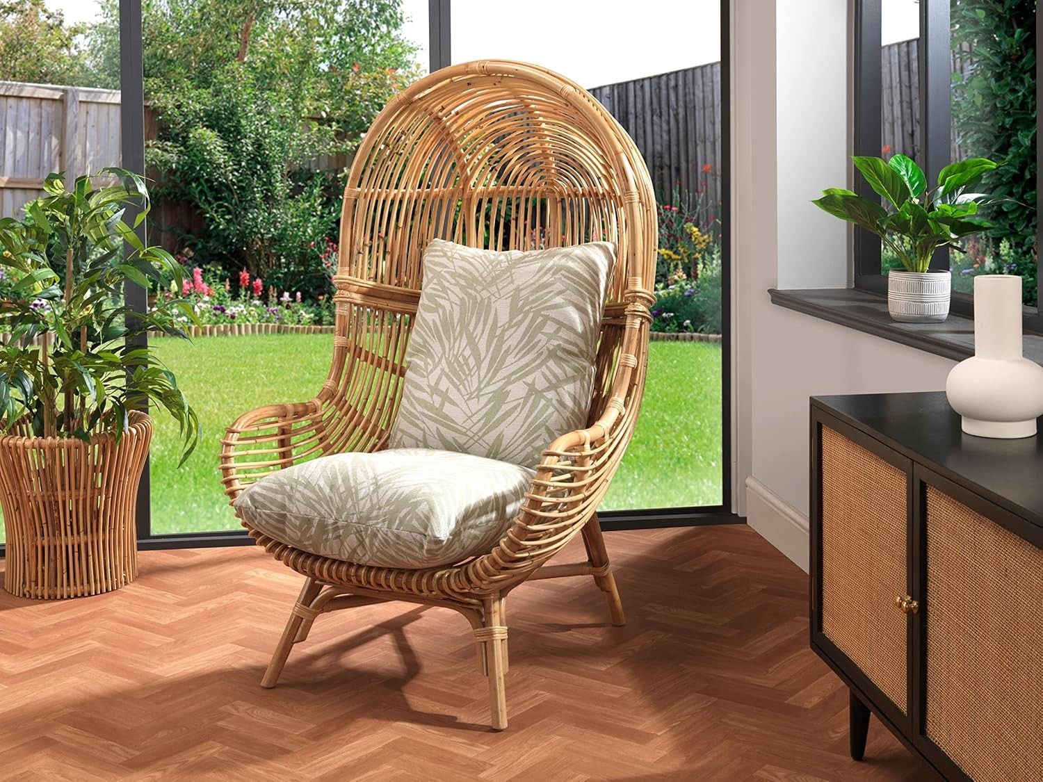 Large Rattan Lounge Chair Hanging Style High Back Indoor Wicker Seat Cushion