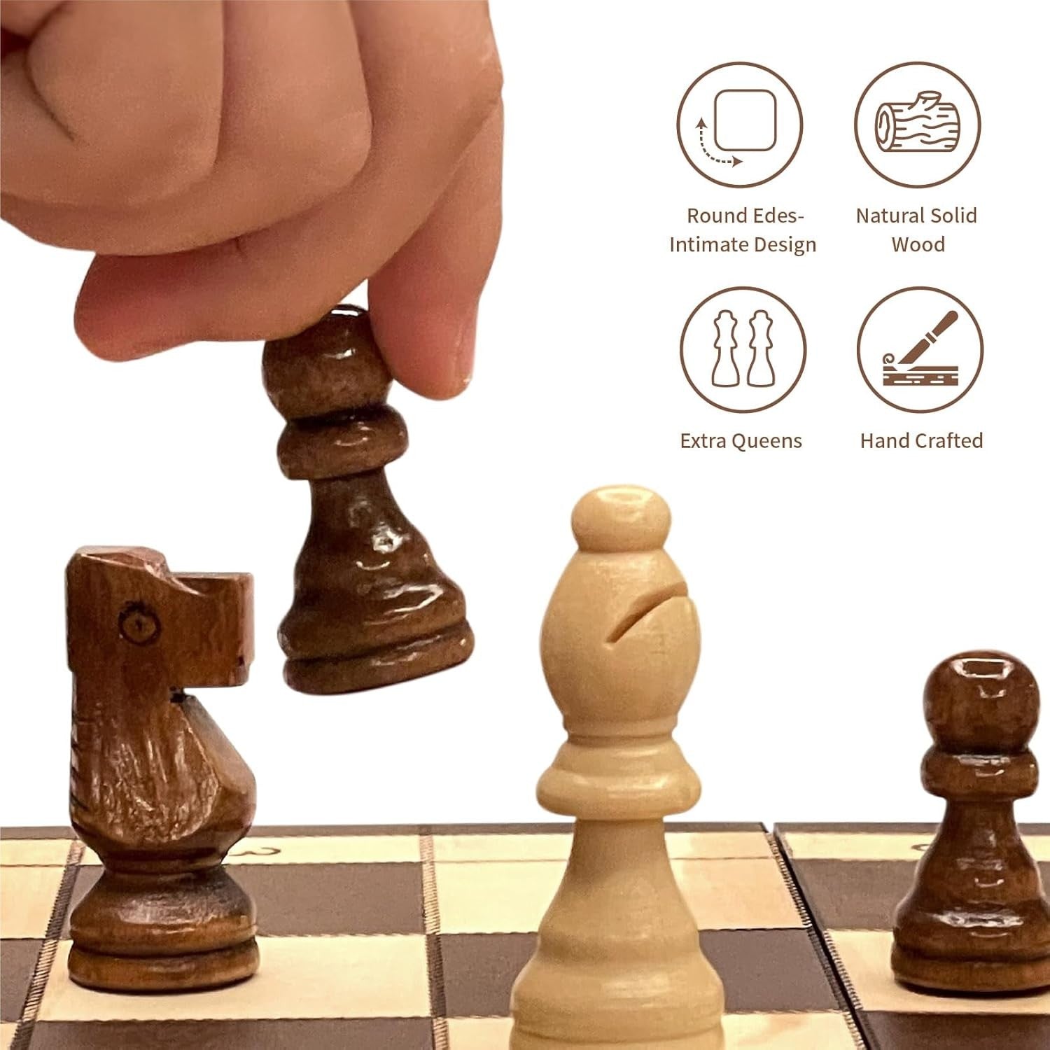 Luxury 15.7" Magnetic Folding Wooden Chess Set with Storage Slots Travel Game
