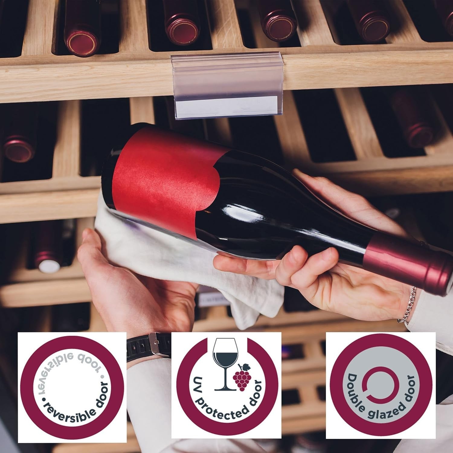60cm Under Counter Wine Fridge 54 Bottle Glass Door Digital Temp Control