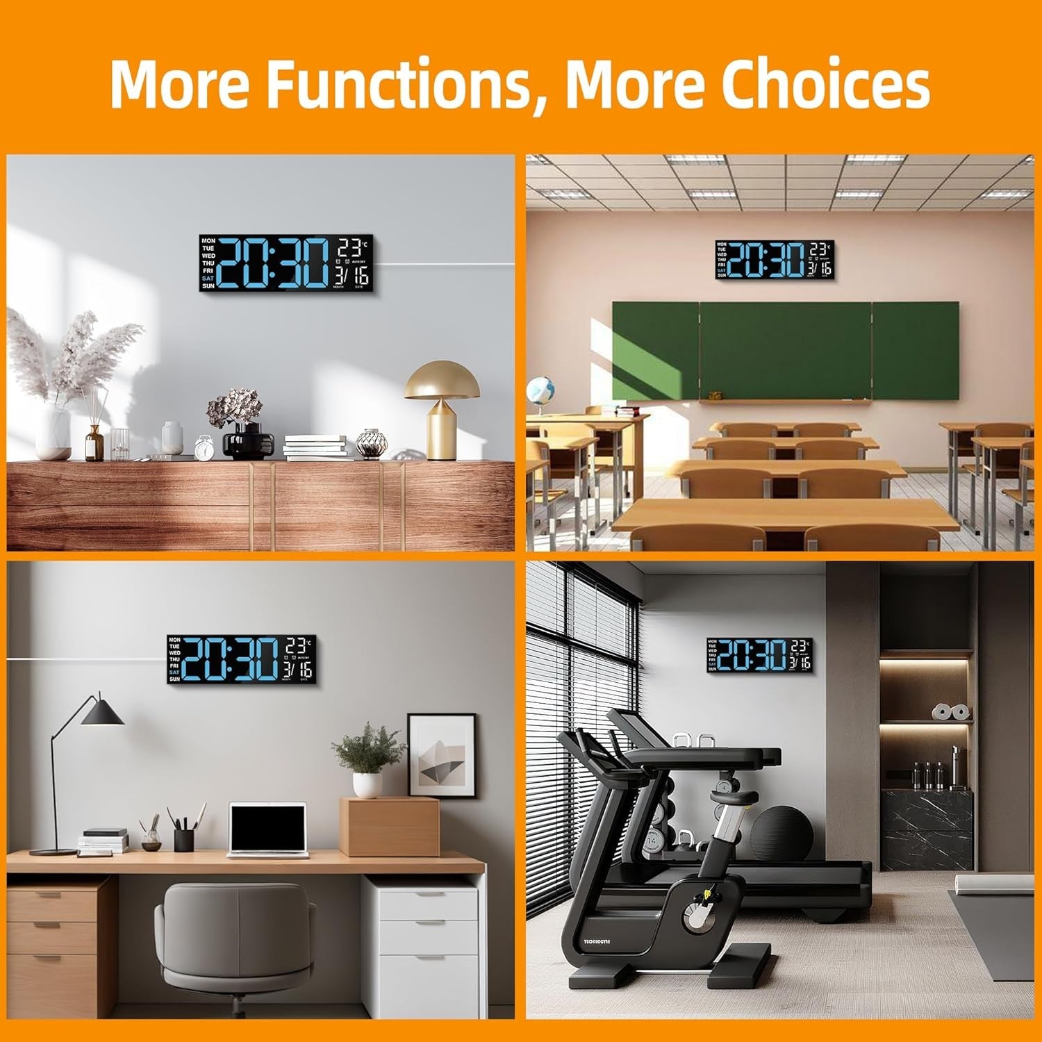 16 Inch Large Digital Wall Clock RGB Remote Dual Alarm Temp Date