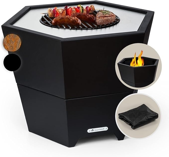Outdoor Fire Pit Bowl Hexagonal Steel Garden Patio Heater Weatherproof