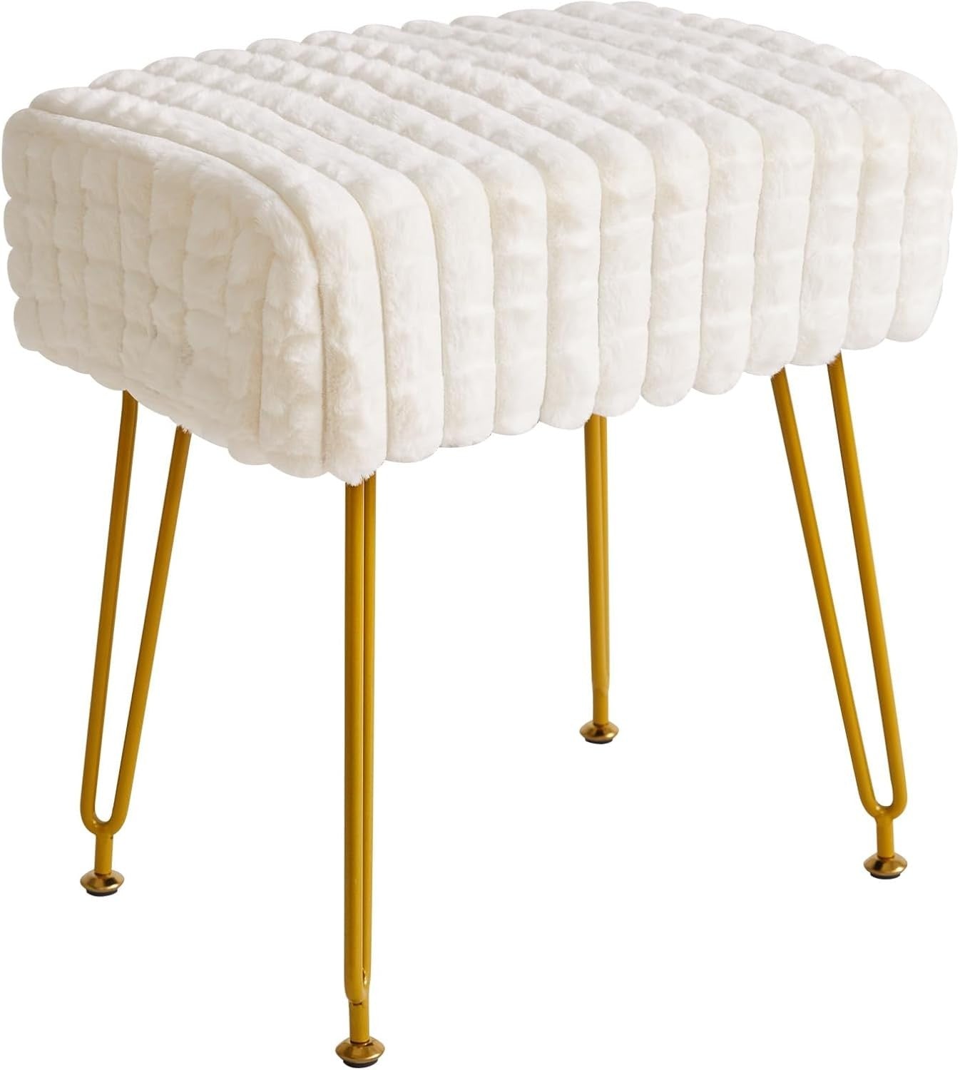 White Velvet Footrest Stool Ottoman – Golder Legs, Compact Vanity Seat