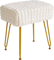White Velvet Footrest Stool Ottoman – Golder Legs, Compact Vanity Seat